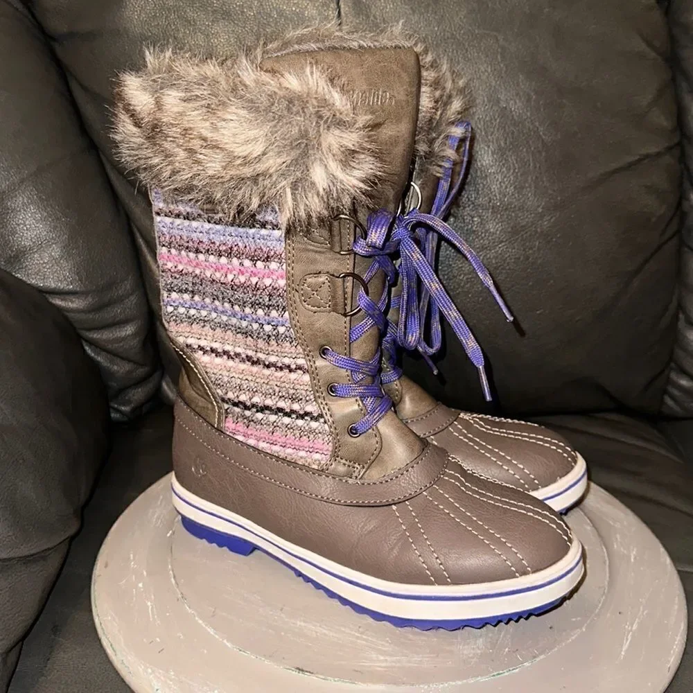 Northside 5 Taupe Purple Faux Fur Faux Leather Sweater Winter Snow Boots